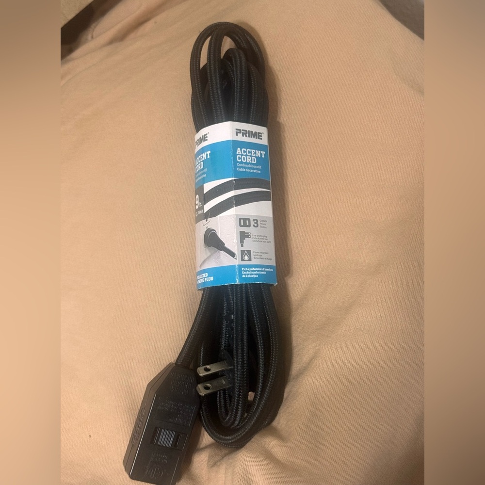 Prime. Accent Cord Power Adapter - Black Extension Cable 9ft